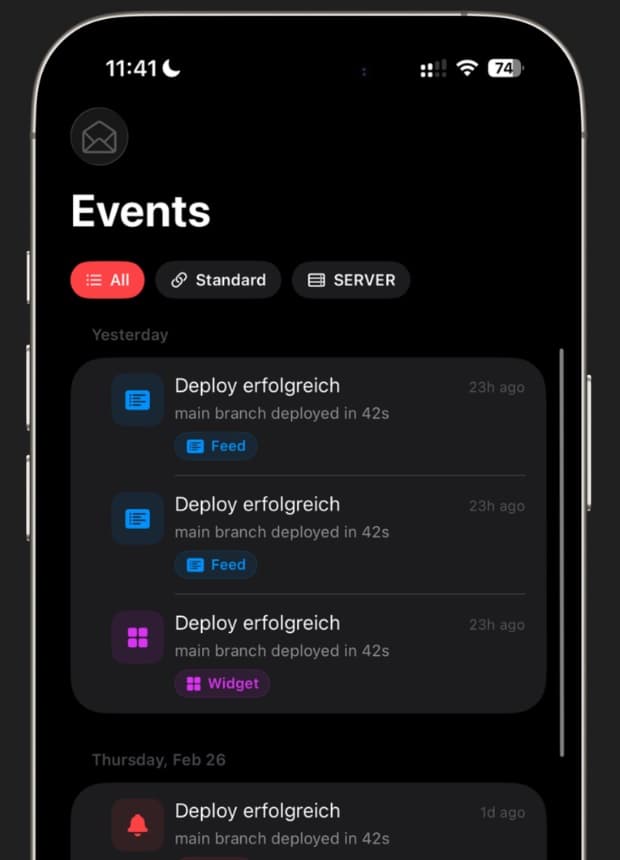 Event feed in the HookTap app