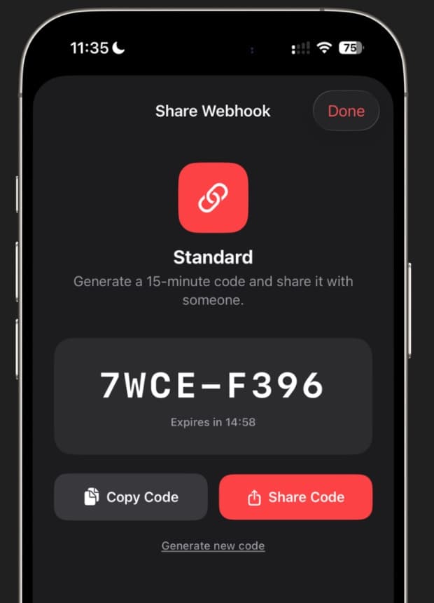 Sharing a webhook with an invite code